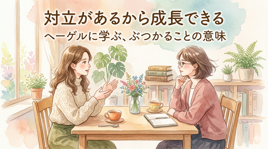 テーブルを挟んで向き合う二人の女性。一人が穏やかに話し、もう一人が真剣に耳を傾けている。