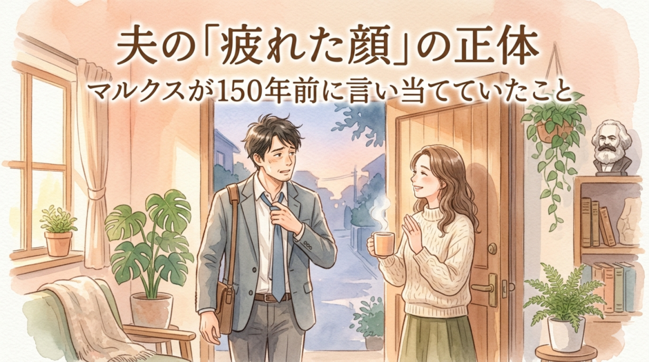 疲れた様子で帰宅した男性を、玄関で温かく迎える女性