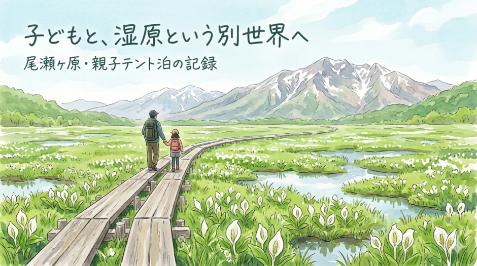 尾瀬を歩く父と娘